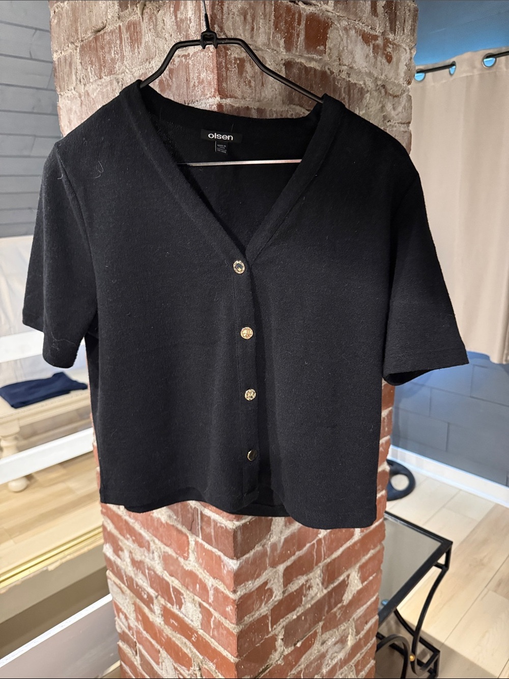 Olsen Short Sleeve Button Cardigan - Black